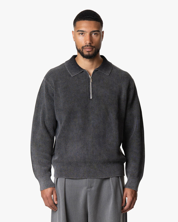 KWASOWA CZERN SWETER POLO Z ZAMKIEM DO POLOWY