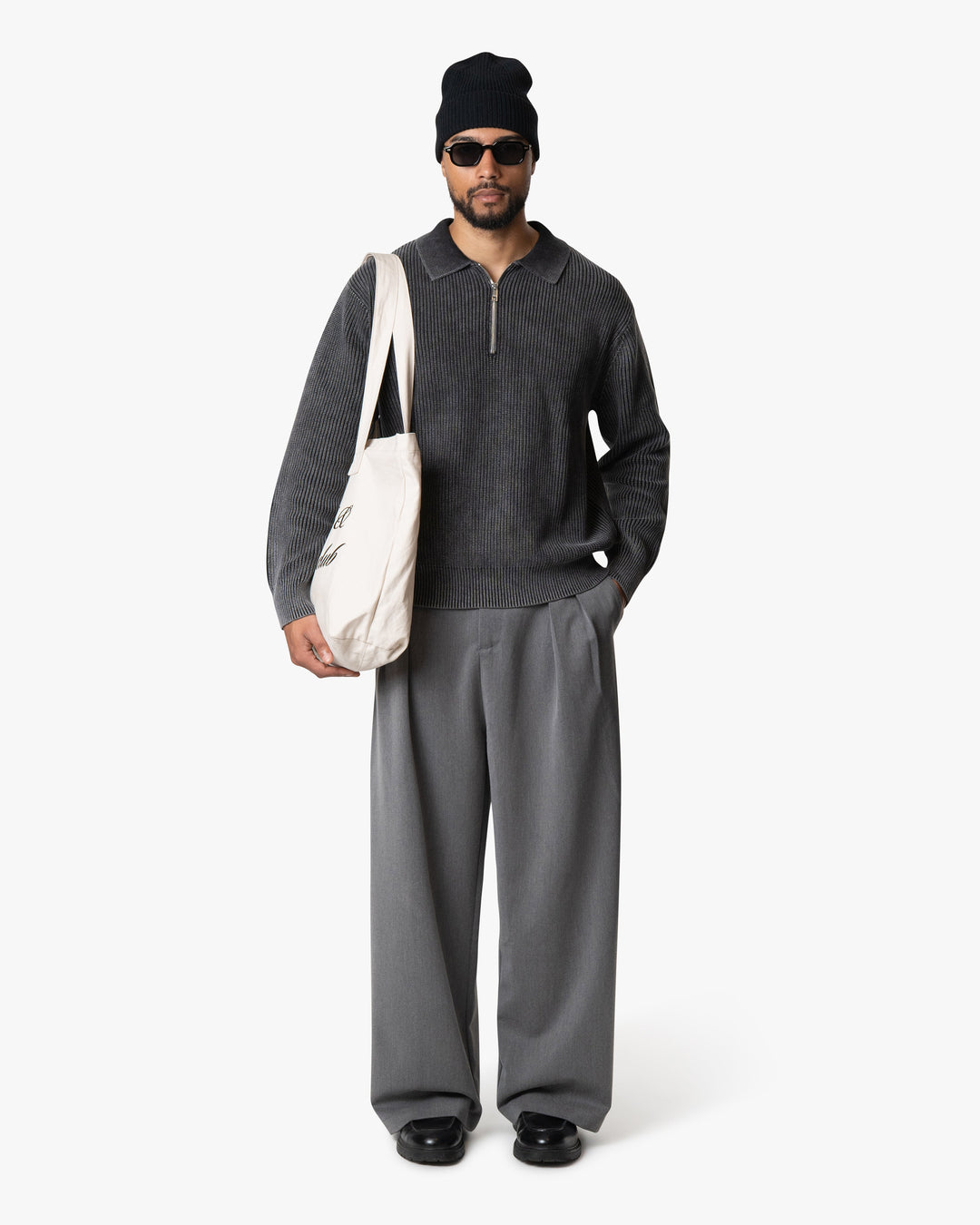 KWASOWA CZERN SWETER POLO Z ZAMKIEM DO POLOWY